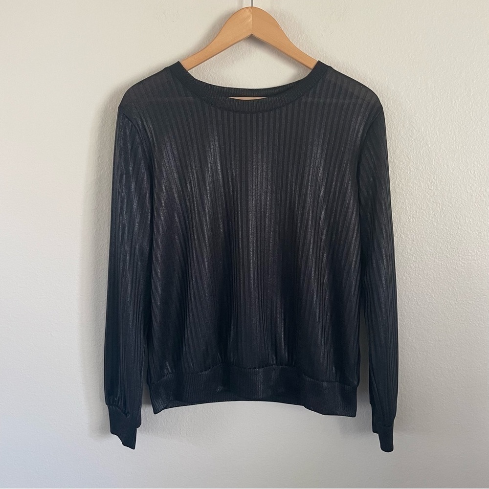Who What Wear Black Ribbed Semi Sheer  Sweater Top Size Large